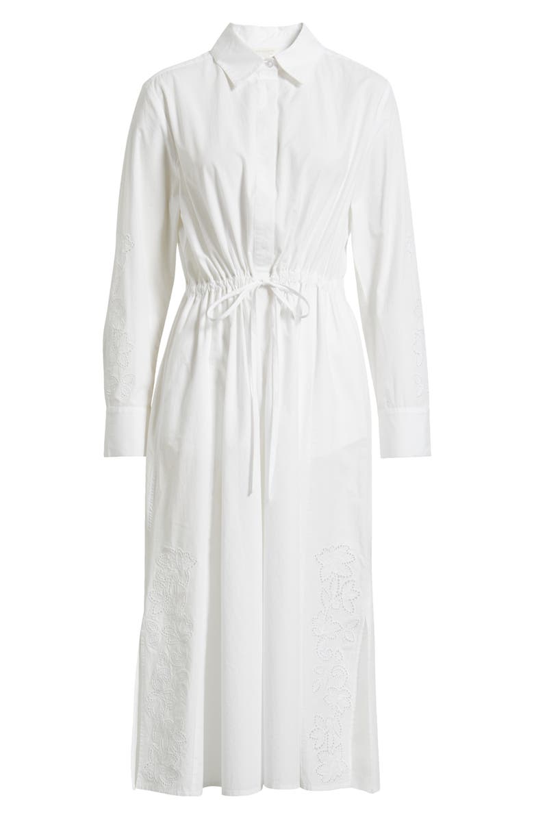 Caslon<sup>®</sup> Eyelet Detail Long Sleeve Cotton Shirtdress, Alternate, color, White