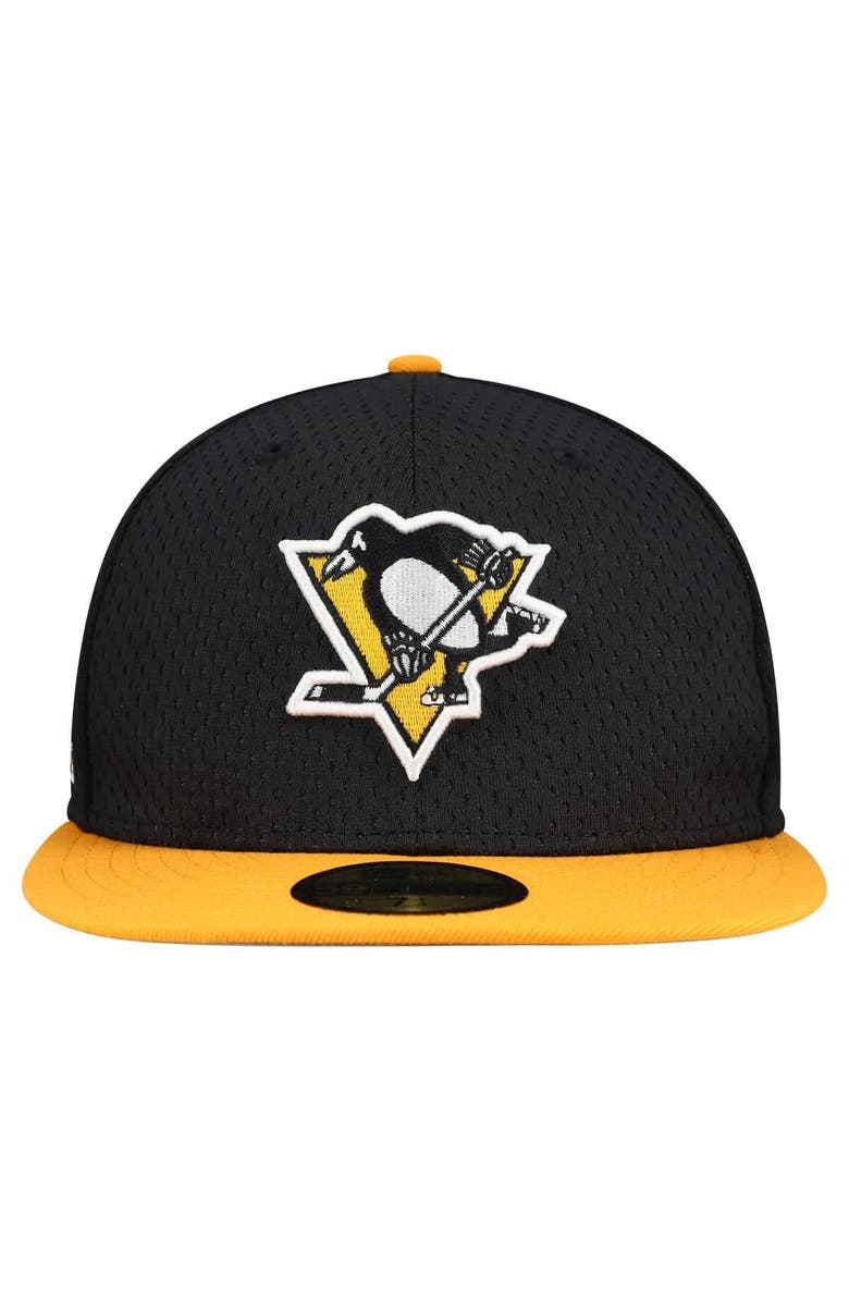 New Era Men's New Era Black/Gold Pittsburgh Penguins Mesh Crown Two-Tone 59FIFTY Fitted Hat, Alternate, color, Black
