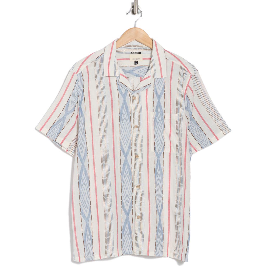 Civil Society Relaxed Fit Linen & Cotton Camp Shirt In Blue
