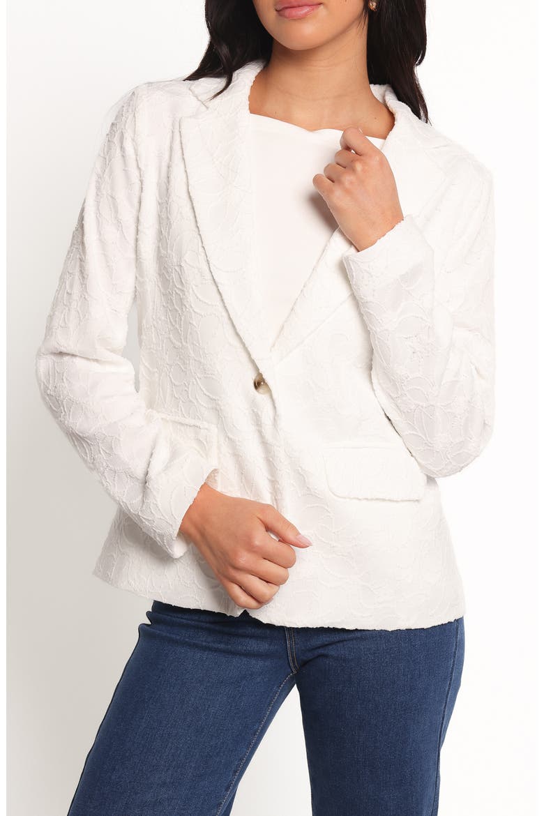 Darian Lace Knit Blazer, Main, color, OFF WHITE