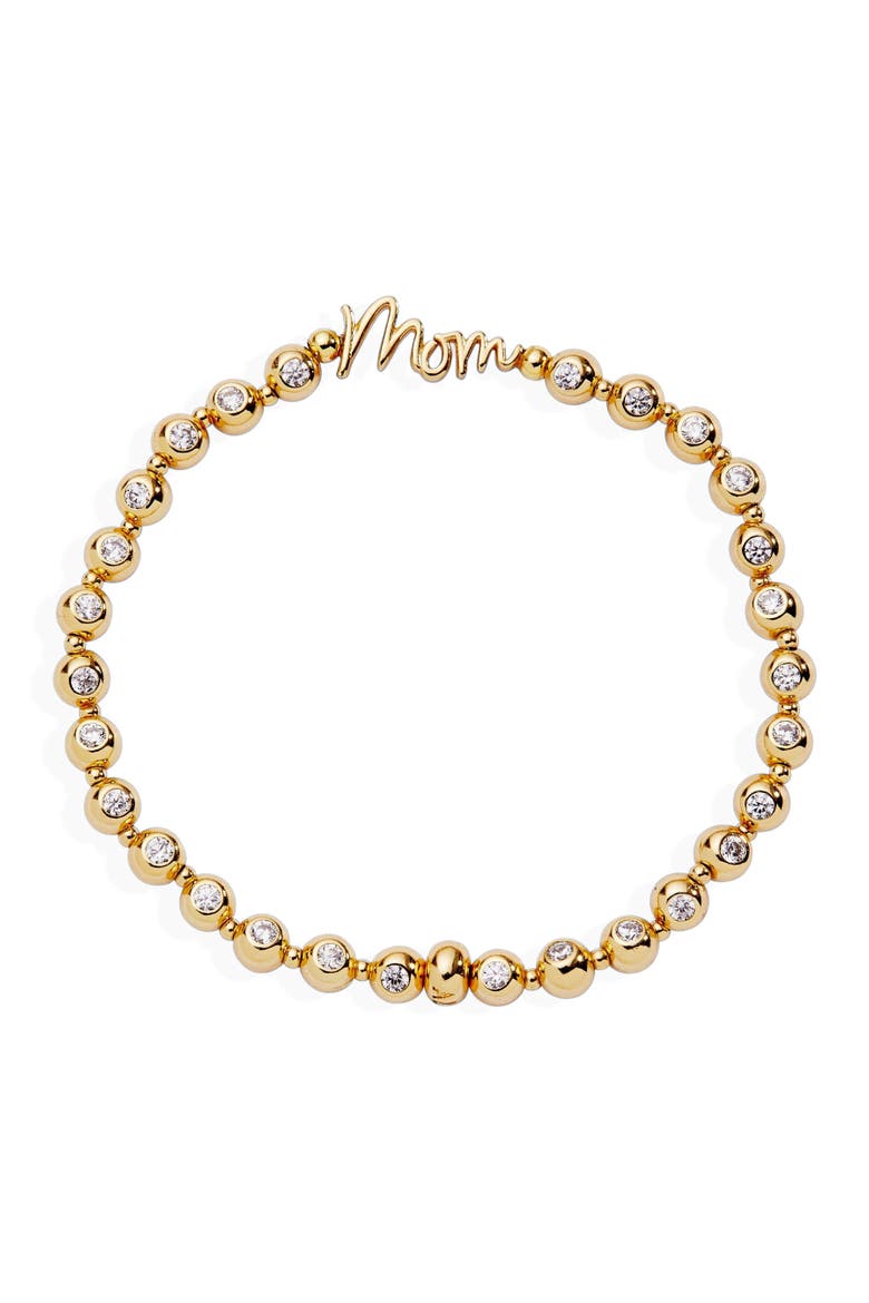 Mom Elongated Crystal Stretch Bracelet, Main, color, Gold