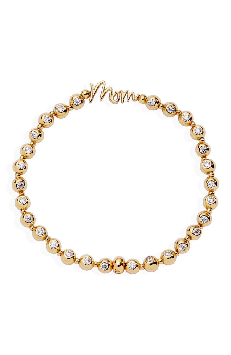 Alex and Ani Mom Elongated Crystal Stretch Bracelet, Main, color, Gold