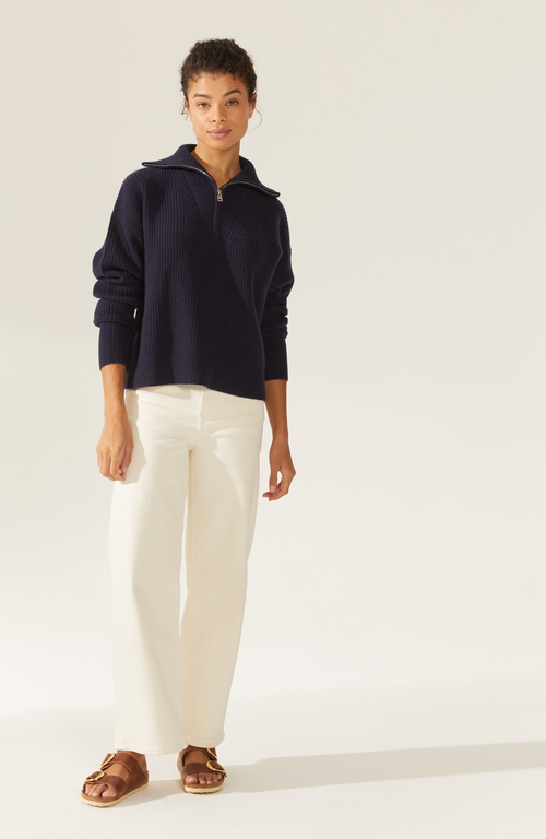 Italic Sophia Chunky Cashmere Quarter Zip Pullover In Navy