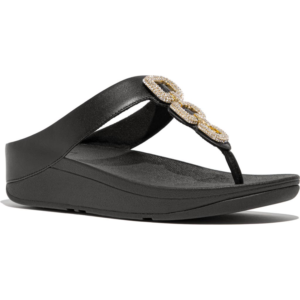 Fitflop Fino Crystal-chain Leather Toe-post Sandals In Black