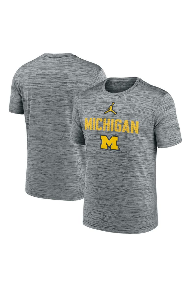 Men's Jordan Brand Heather Gray Michigan Wolverines Campus Slant Velocity Performance T-Shirt, Main, color, Heather Gray
