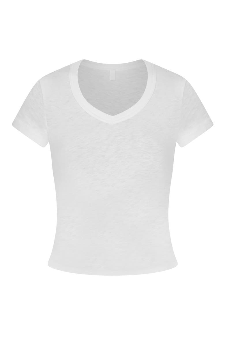 Worn In Jersey V-Neck Baby Tee, Alternate, color, SNOW