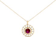 Haus of Brilliance 14K Yellow Gold Plated Silver Lab Grown Ruby and 5/8 Cttw Baguette Diamond Medallion Pendant Necklace