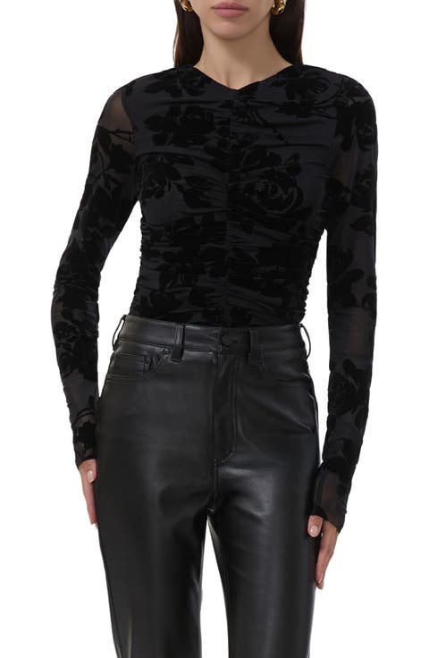 Leah Floral Flocked Mesh Top