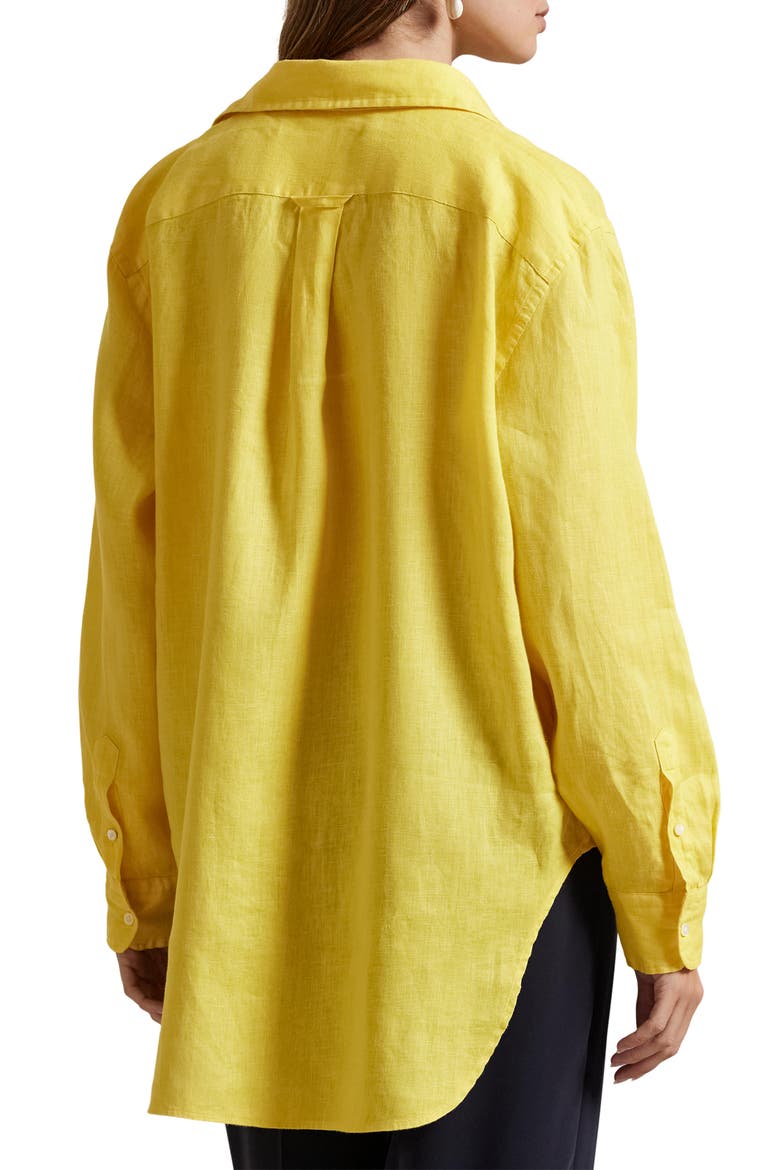Oversize Linen Button-Down Shirt, Alternate, color, SUNFISH YELLOW
