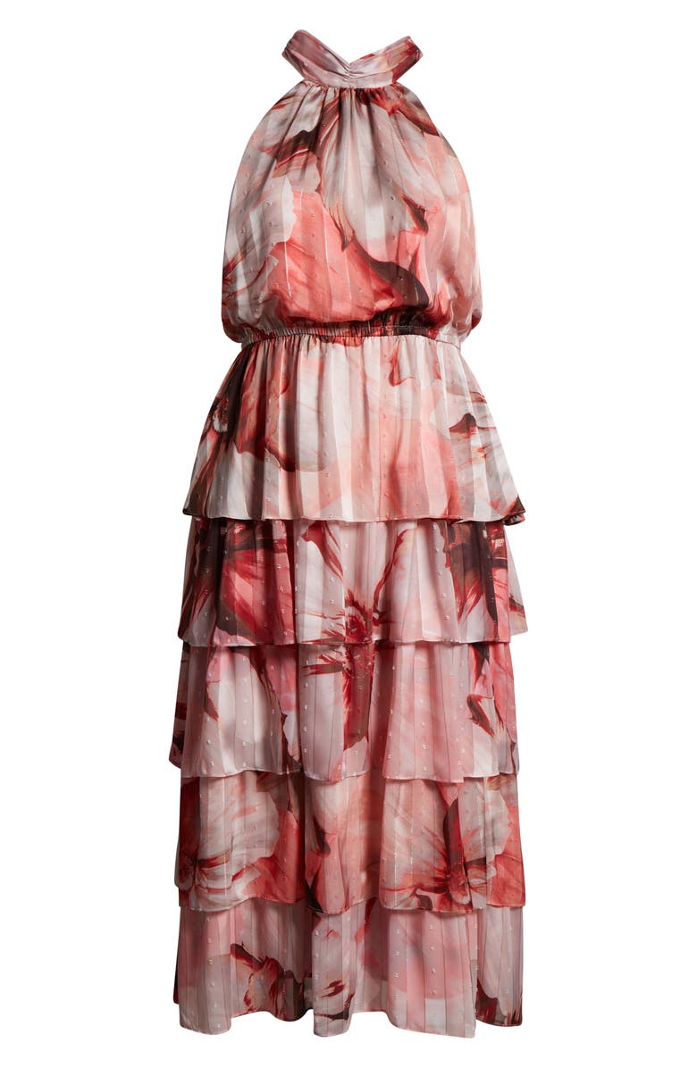 Socialite Metallic Floral Print Halter Dress, Alternate, color, Peach/ Brown