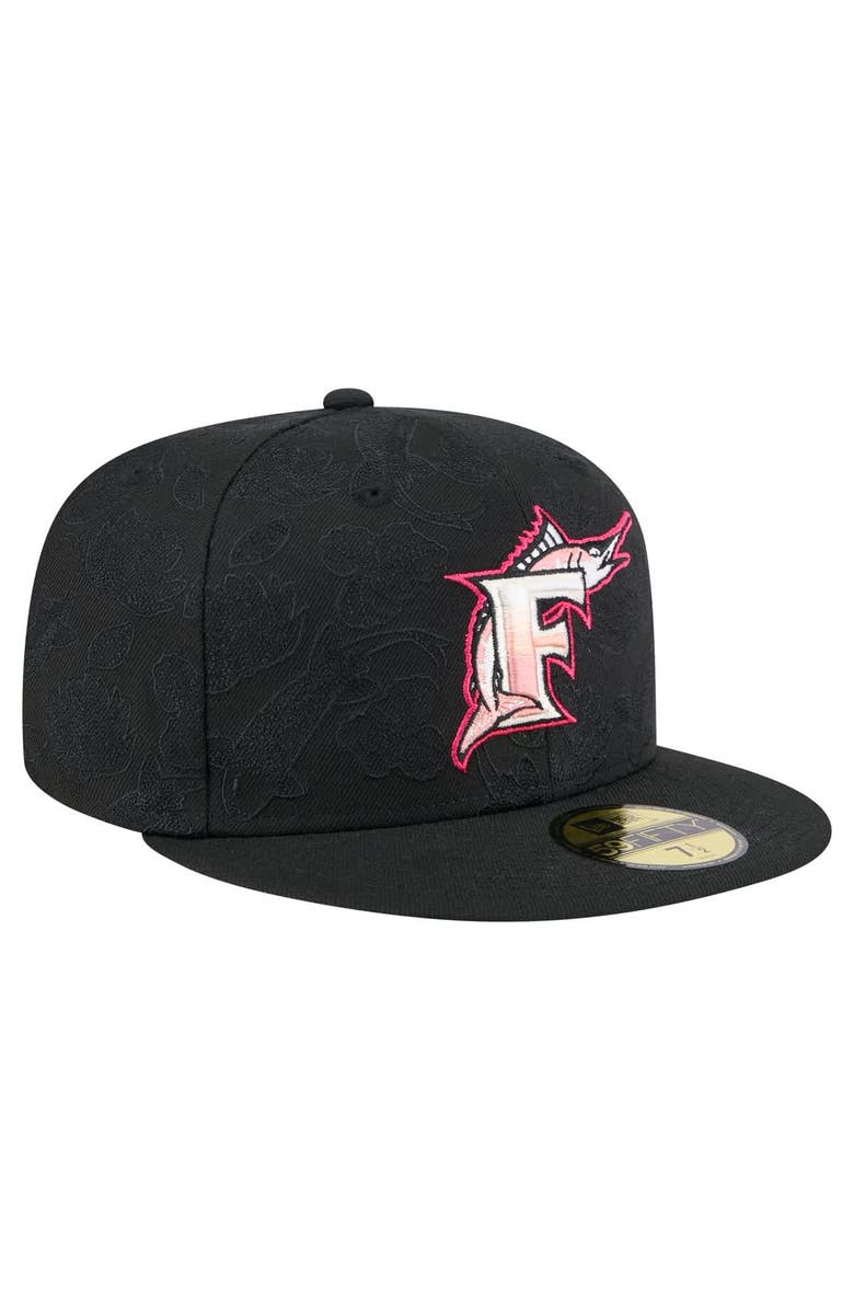 New Era Men's New Era Black Florida Marlins Cooperstown Collection Tonal Koi 59FIFTY Fitted Hat, Alternate, color, 