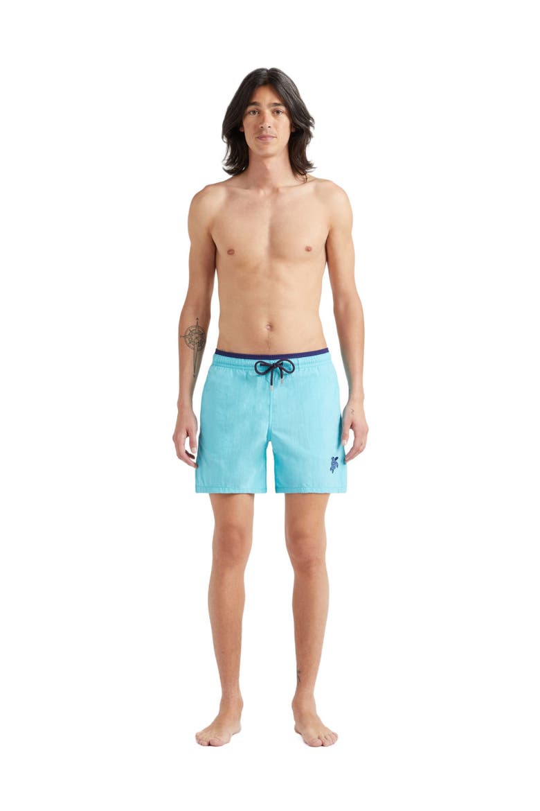 Men's Solid Bicolor Length Swim Trunks, Main, color, BORA BORA