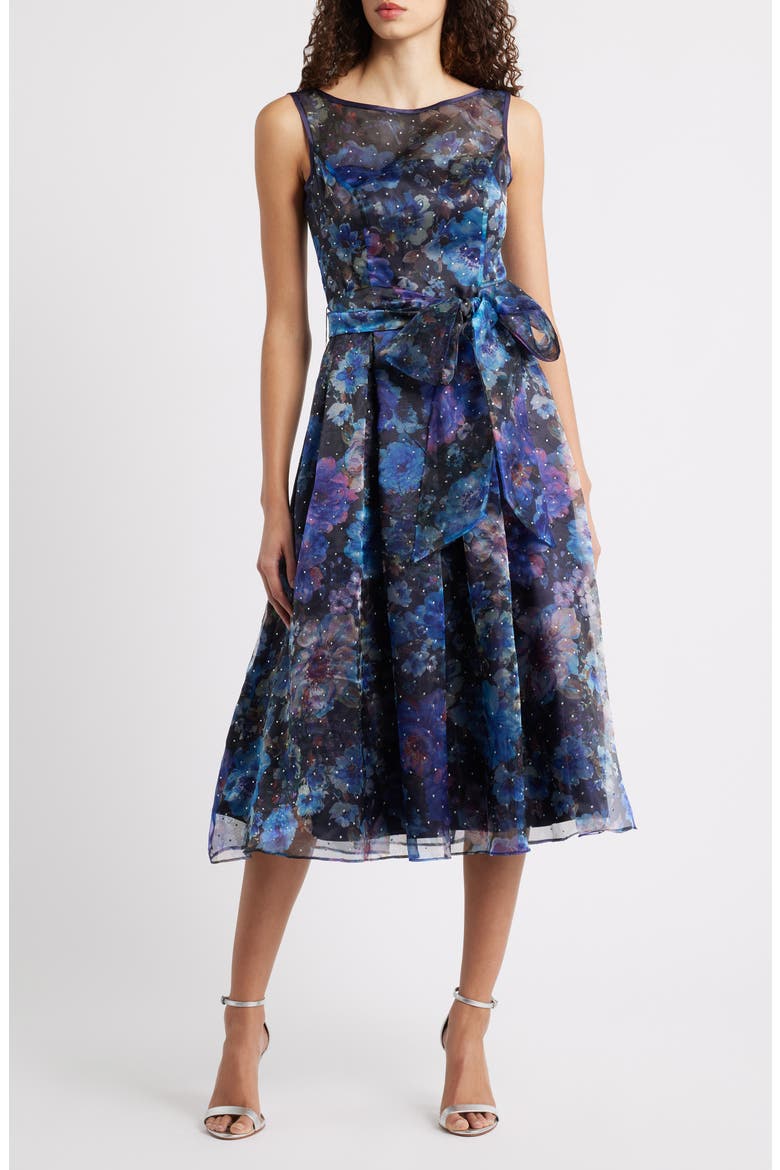 Print Sleeveless Cocktail Dress, Main, color, BLACK BLUE