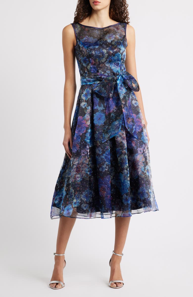 Eliza J Print Sleeveless Cocktail Dress, Main, color, Black Blue