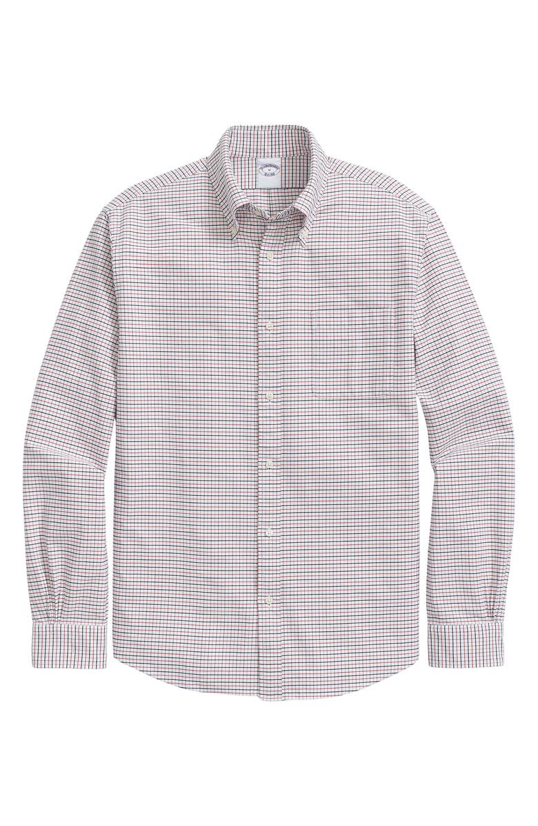Brooks Brothers Friday Tattersall Check Cotton Oxford Cloth Button-Down Shirt, Alternate, color, White Multi