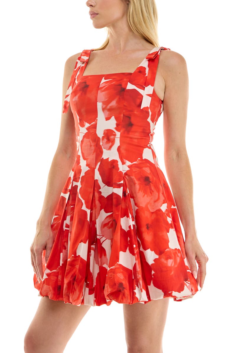 Socialite Floral Tie Strap Bubble Hem Stretch Cotton Minidress, Alternate, color, Ivory Red Poppy