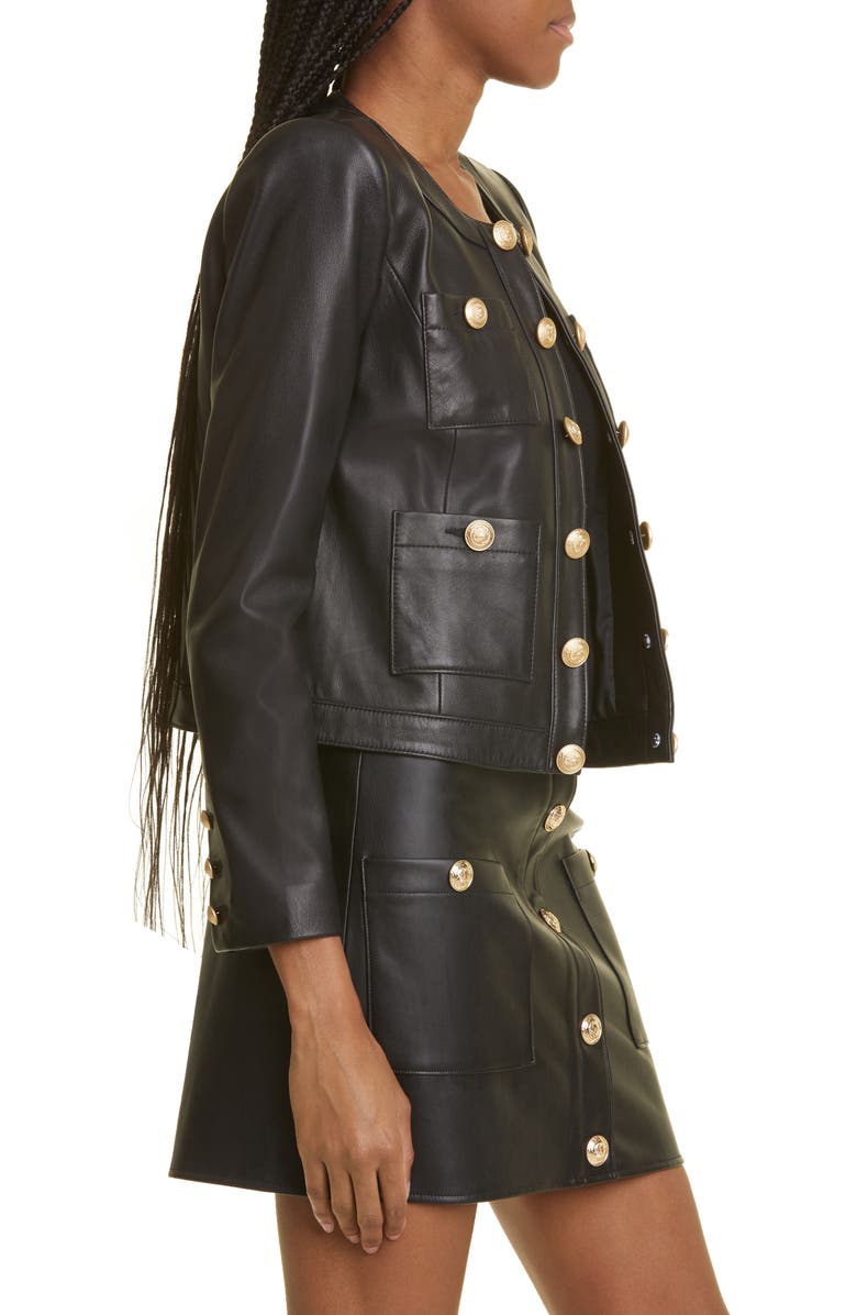 L'AGENCE Jayde Collarless Leather Jacket, Alternate, color, 
