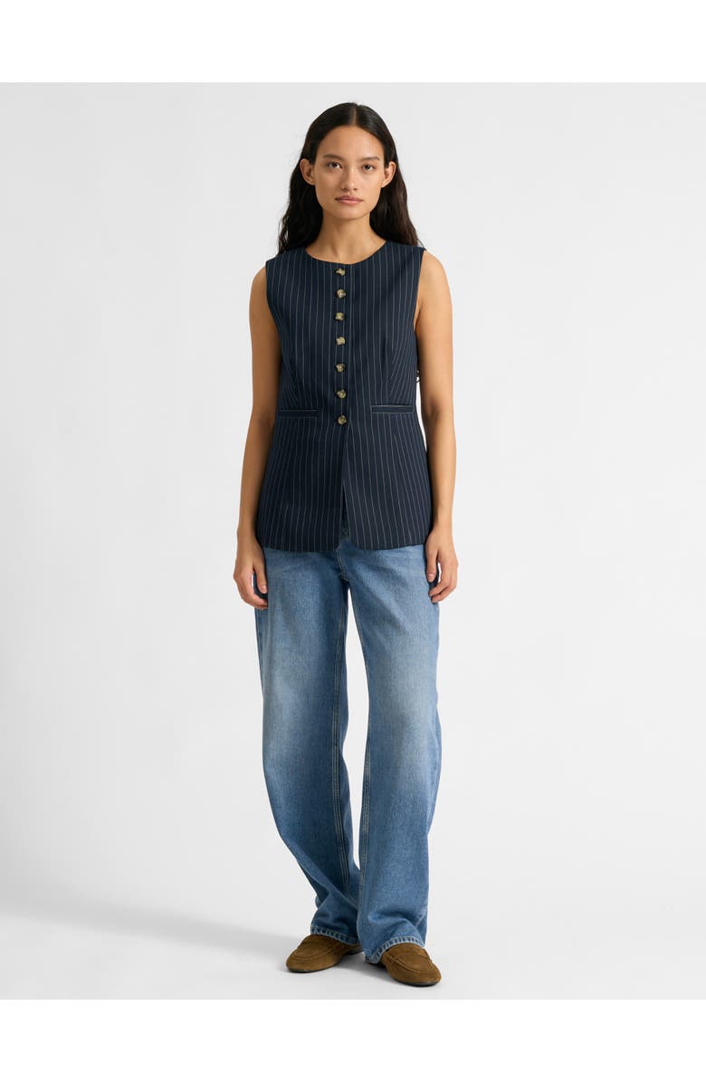 Albaray Pinstripe Waistcoat, Alternate, color, Navy