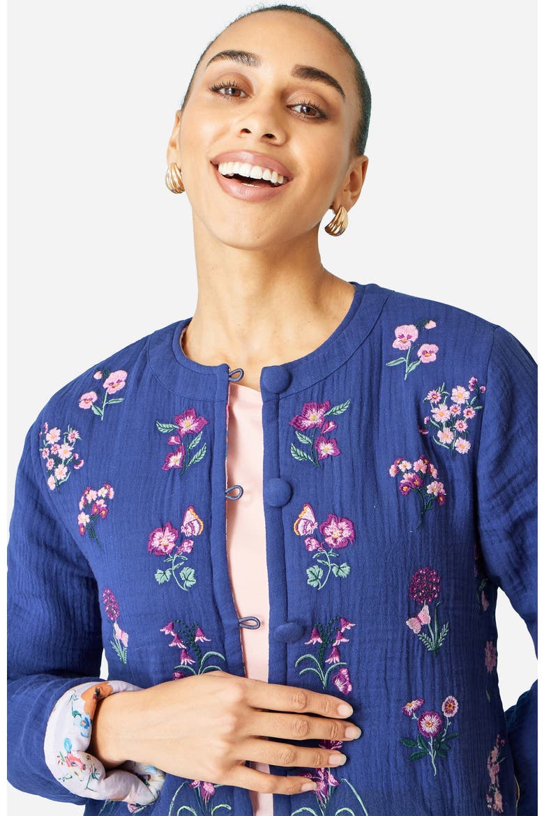 Floral Embroidery Cotton Jacket, Alternate, color, Blue