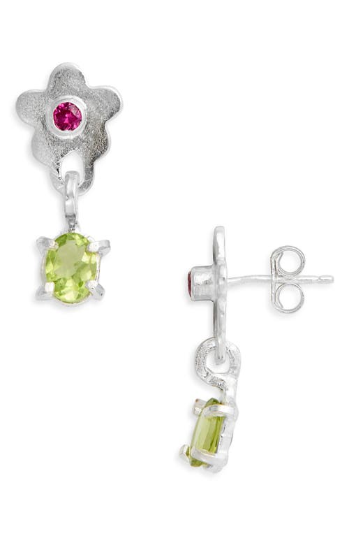 Shana Cave Flower Drop Earrings In Peridot And Ruby