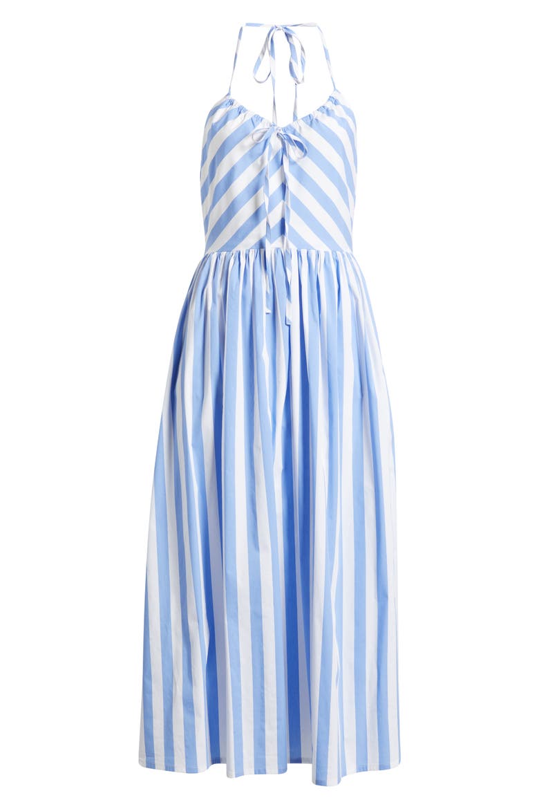 Stripe Halter Neck Cotton Blend Midi Dress, Alternate, color, BLUEWHITE STRIPE