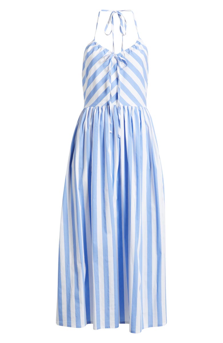 Avec Les Filles Stripe Halter Neck Cotton Blend Midi Dress, Alternate, color, Bluewhite Stripe