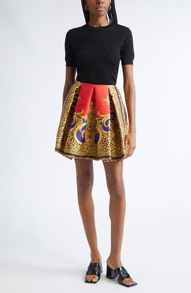 Versace Duchess Cheetah Barocco Pleated Silk Blend Skirt, Alternate, color, Scarlet Ultramarine