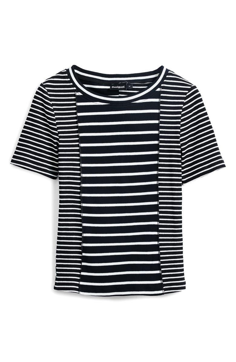 Desigual Stripe Cotton Rib Knit T-Shirt, Alternate, color, Black