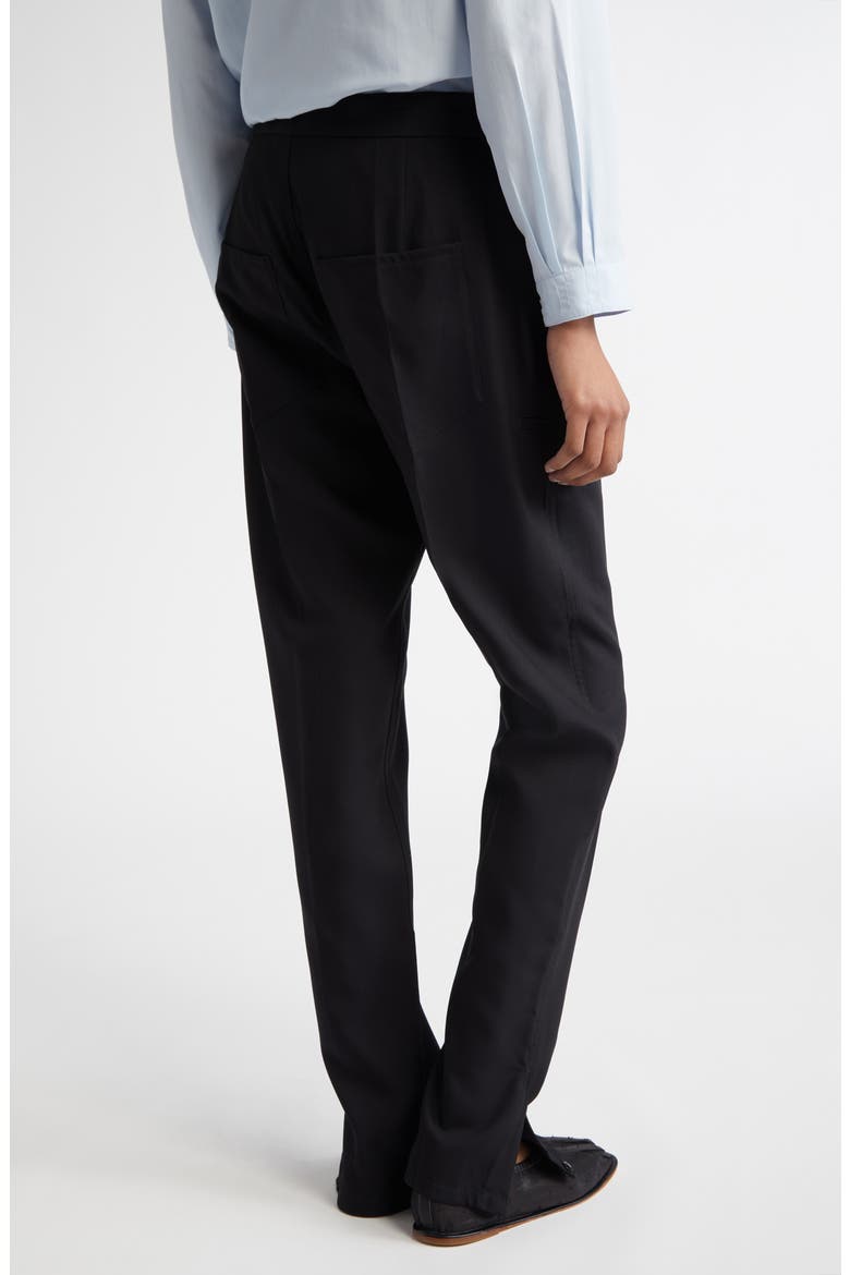 Origami Pintuck Slim Straight Leg Virgin Wool Blend Pants, Alternate, color, BLACK