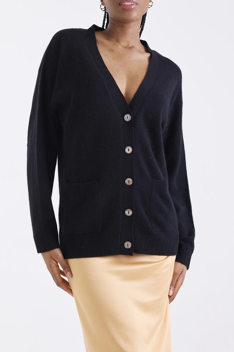 Oceane Oversize 100% Cashmere Cardigan, Alternate, color, BLACK
