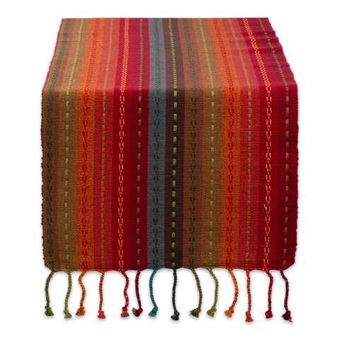 Tonal Stripe With Fringe 14x72" Table Runner