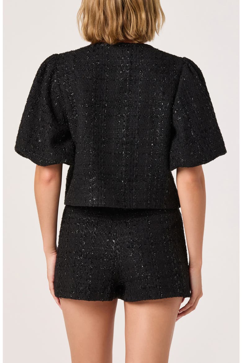 Puff Sleeve Tweed Jacket, Alternate, color, BLACK