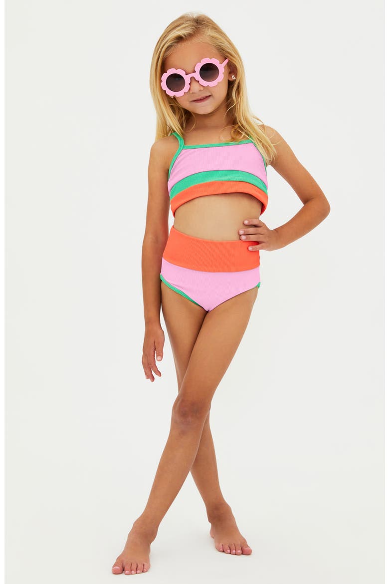 Kids' Little Eva & Emme Two-Piece Swimsuit, Alternate, color, CORAL BEACH COLORBLOCK