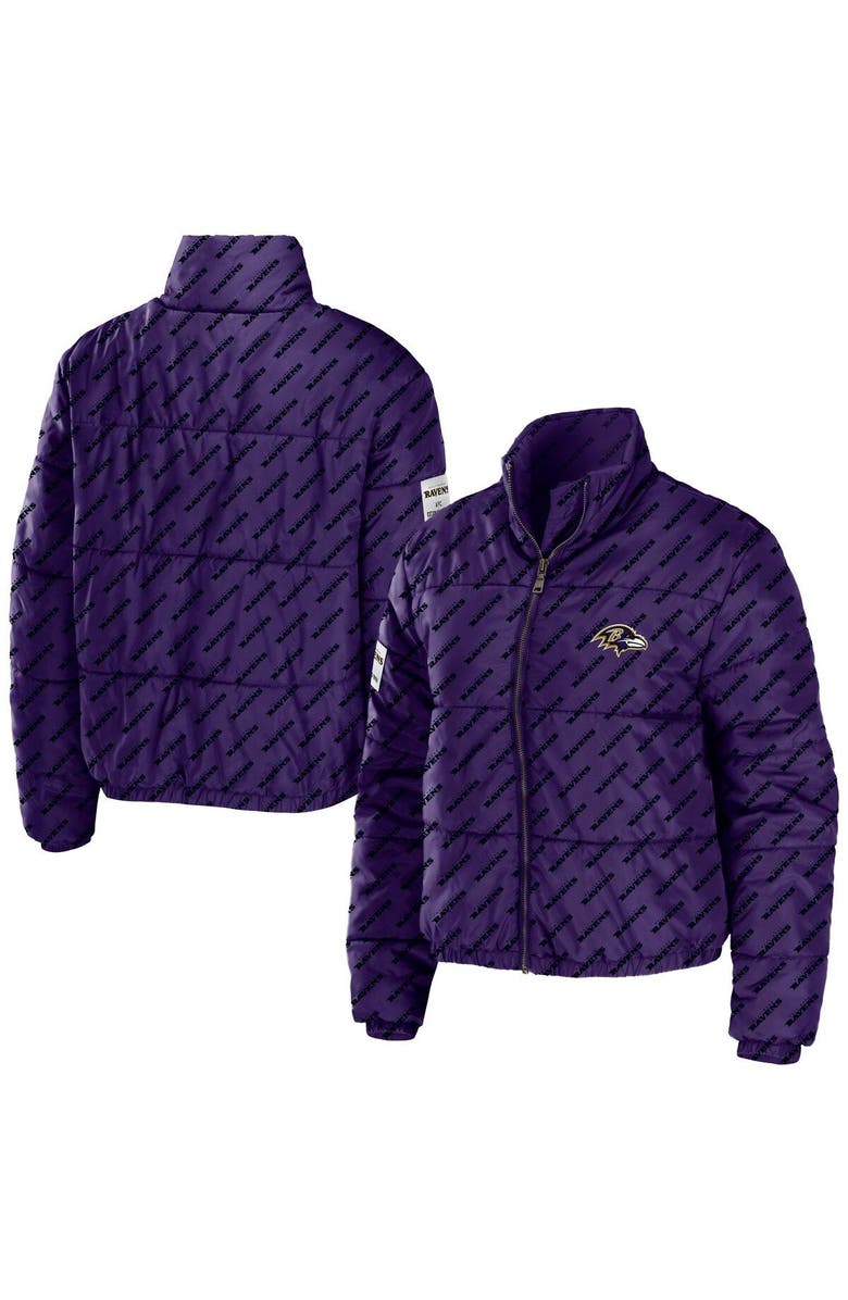 WEAR by Erin Andrews Women's WEAR by Erin Andrews Purple Baltimore Ravens Puffer Full-Zip Cropped Jacket, Main, color, 