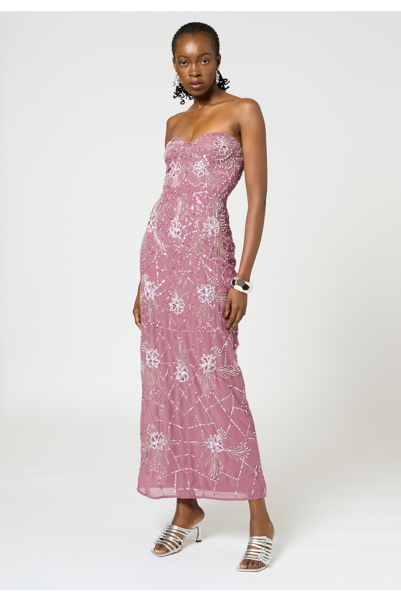 Strapless Embellished Sequin Beaded Maxi Dress, Alternate, color, MAUVE