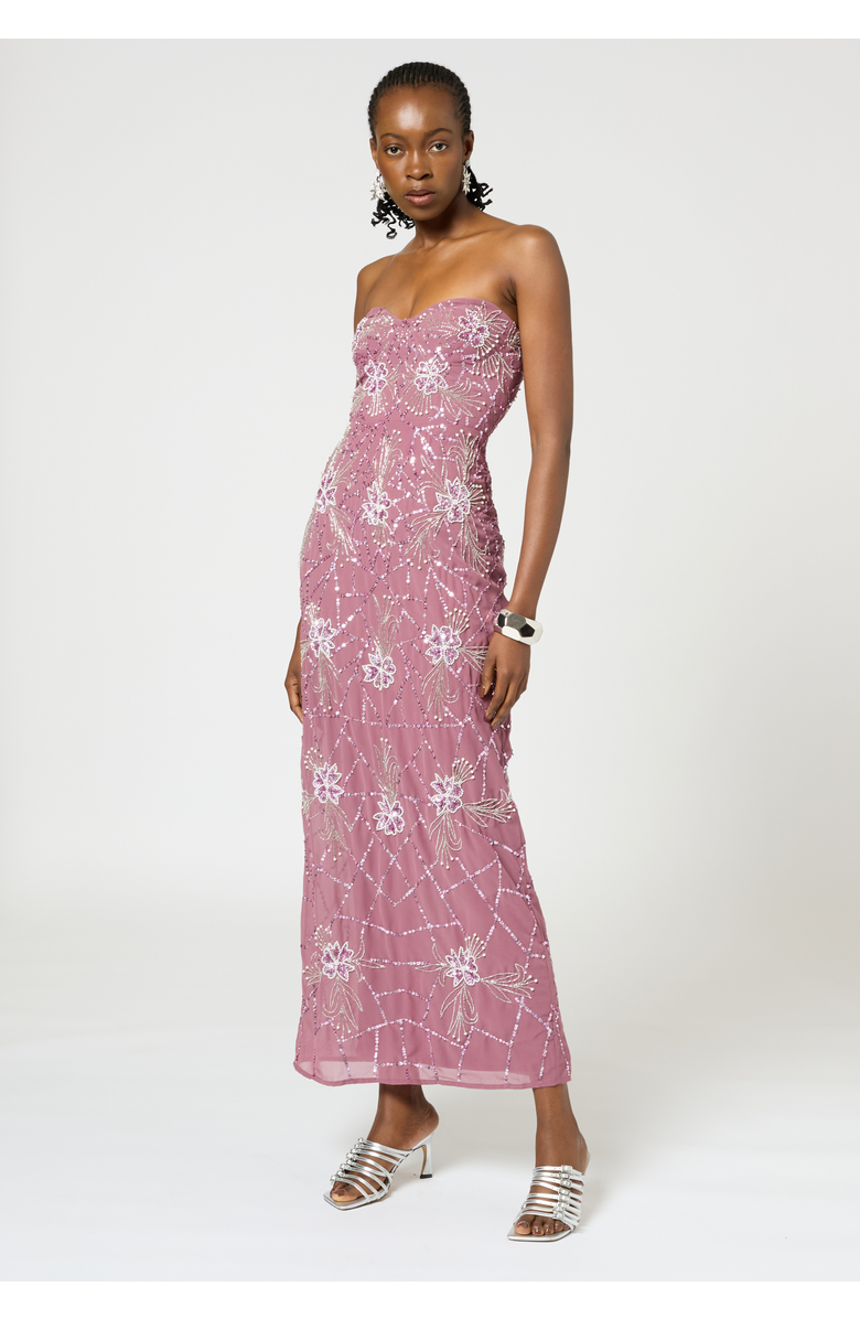BEAUUT Strapless Embellished Sequin Beaded Maxi Dress, Alternate, color, Mauve