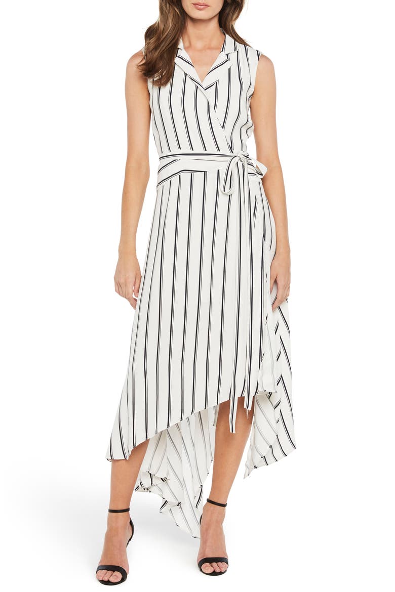 Salina Stripe Asymmetric Wrap Dress, Main, color, BLACK WHITE STRIPE