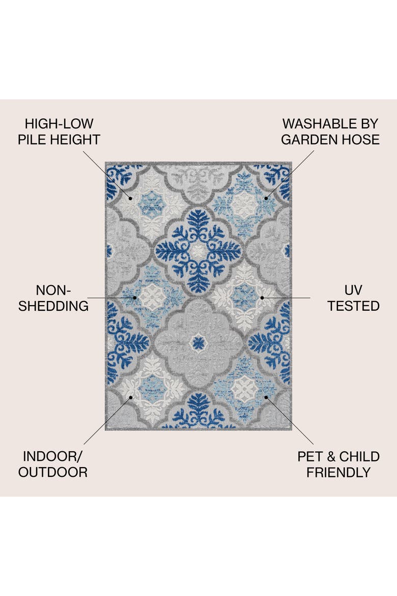 Cassis Ornate Ogee Trellis Indoor/Outdoor Area Rug, Alternate, color, Light Gray/Blue