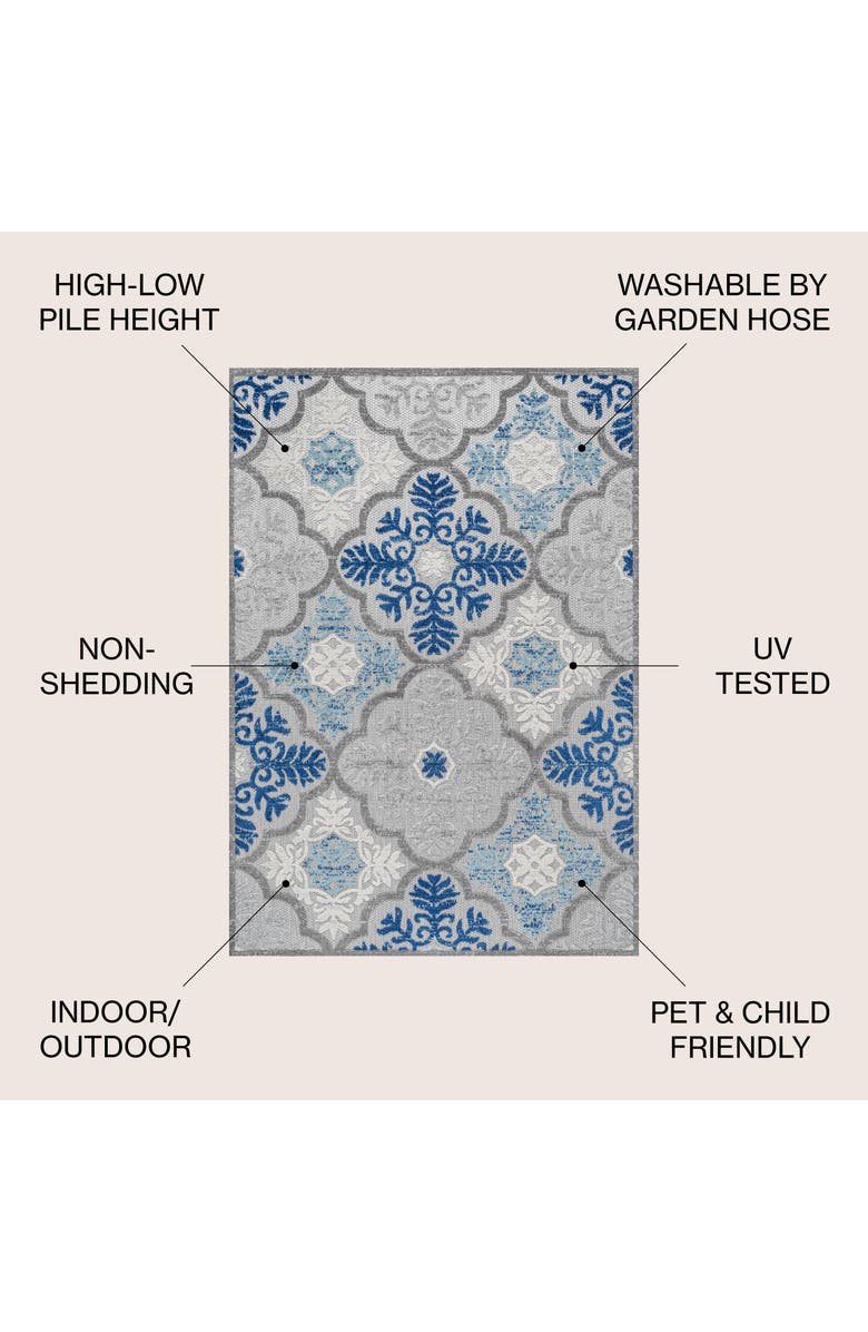 JONATHAN Y Cassis Ornate Ogee Trellis Indoor/Outdoor Area Rug, Alternate, color, Light Gray/Blue