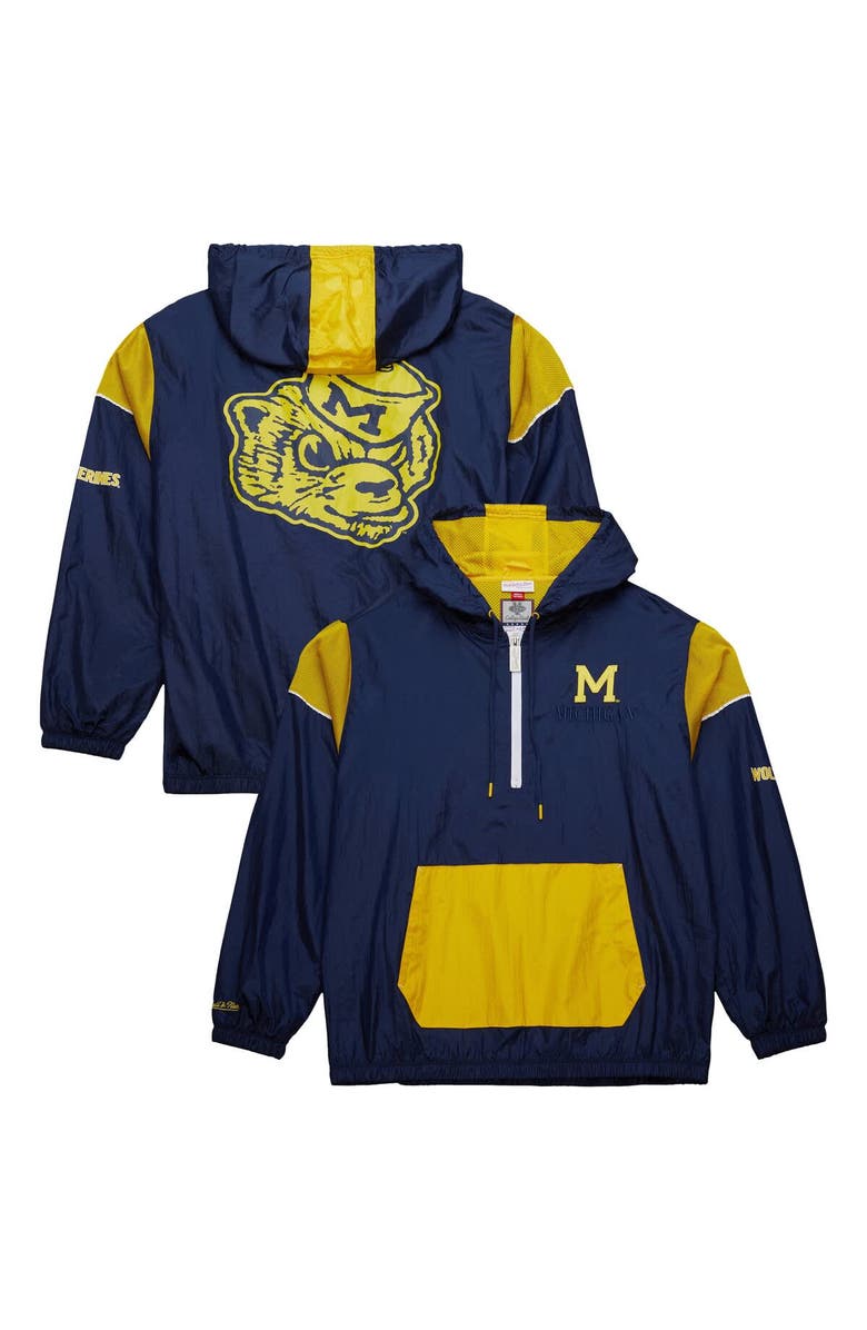 Mitchell & Ness Men's Mitchell & Ness Navy Michigan Wolverines Anorak Vintage Logo Half-Zip Hoodie Jacket, Main, color, Navy