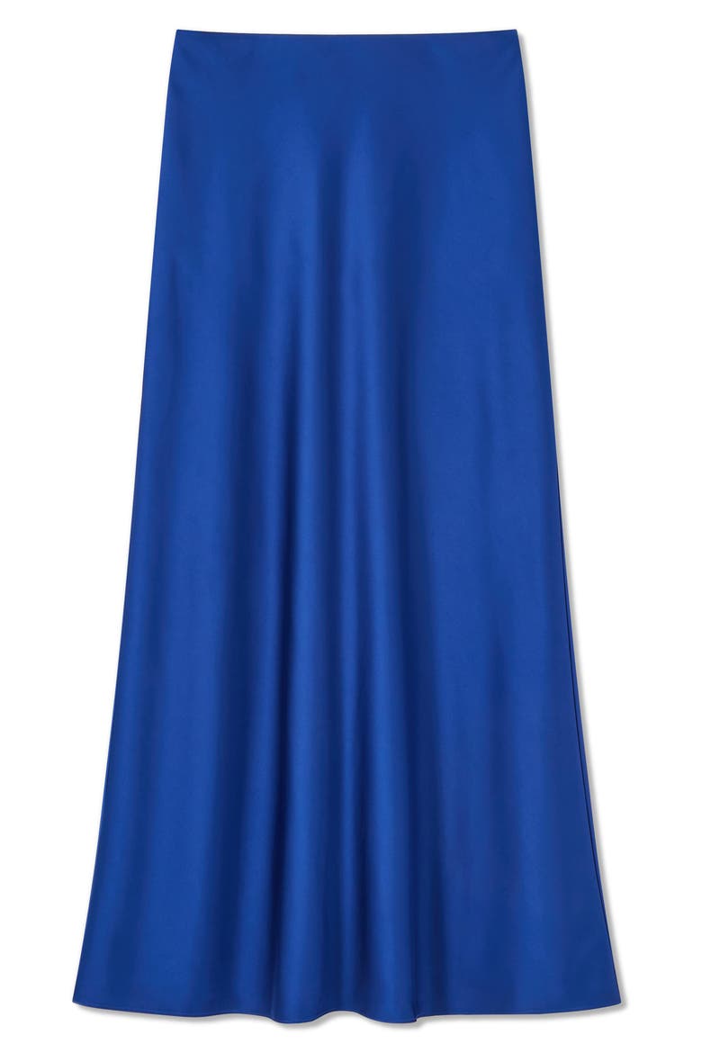 Lucan Bias Cut Satin Midi Skirt, Alternate, color, BLUE