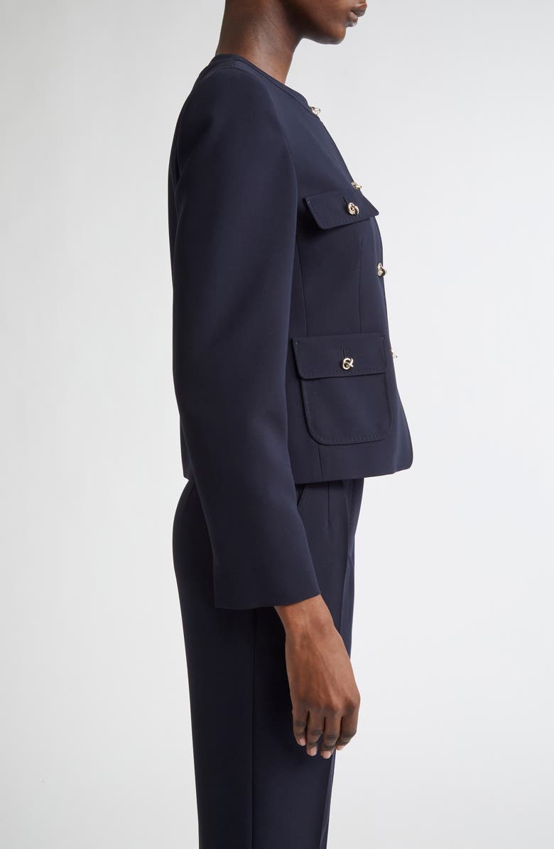 Max Mara Studio Yana Knot Button Cady Crop Jacket, Alternate, color, Navy