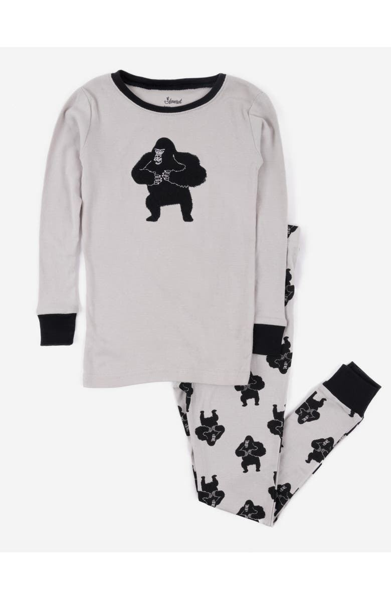 Leveret Two-Piece Printed Cotton Pajamas, Stripes, Animals & Characters, Main, color, Gorilla