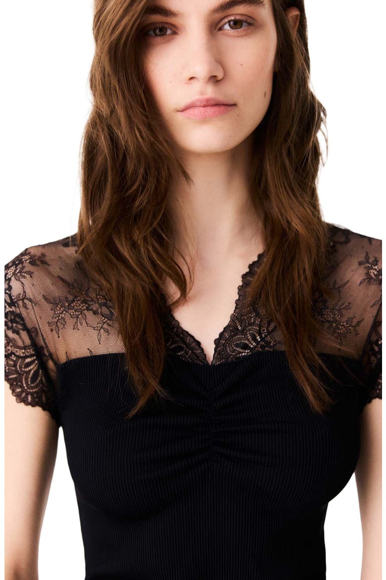 Jersey top with lace trim, Alternate, color, Black