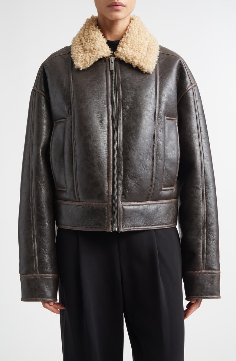 A.L.C. Stevie Faux Shearling Collar Jacket, Main, color, Deepest Brown