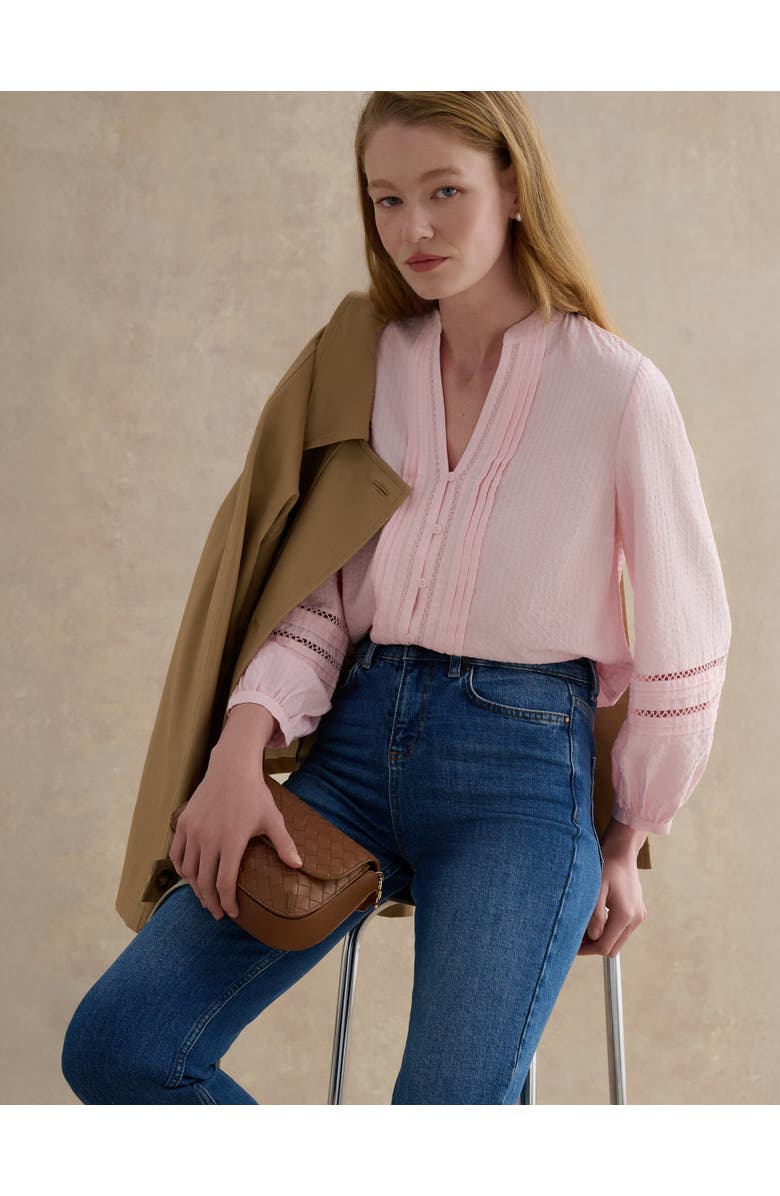 HOBBS LONDON Lucilla Pintuck Mandarin Collar Blouse, Alternate, color, Blush Pink