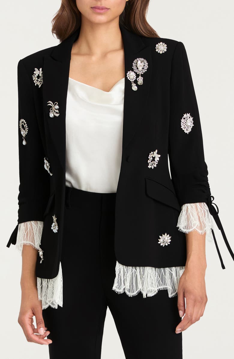 Cinq à Sept Roxie Crystal Brooch Blazer, Main, color, Black/ Ivory