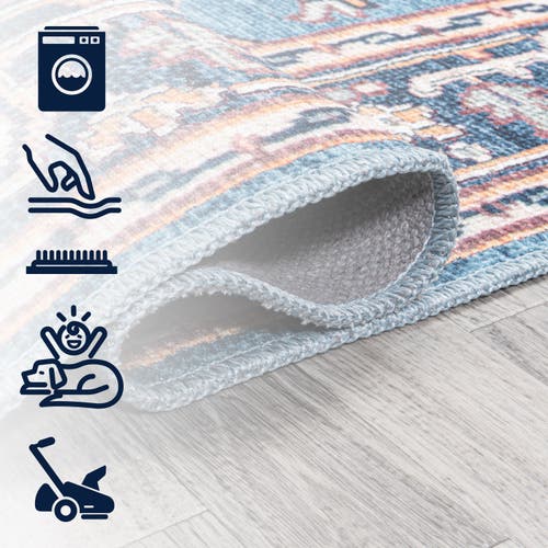 Jonathan Y Cirali Ornate Large Medallion Machine-washable Round Area Rug In Blue/beige