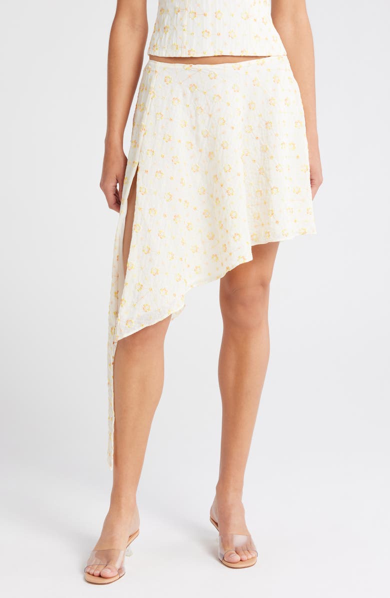 Mistress Rocks Floral Embroidered Asymmetric Hem Skirt, Main, color, Floral