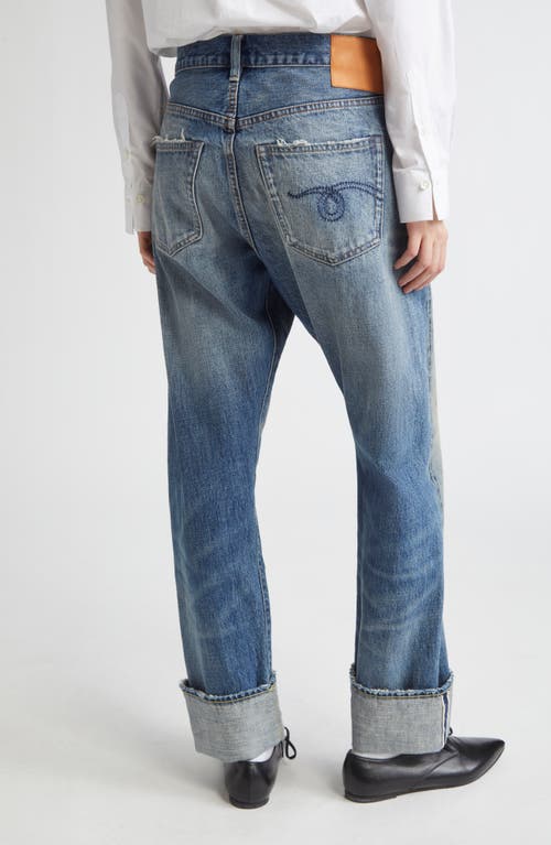 R13 Cuffed Crossover Straight Leg Jeans In Blue